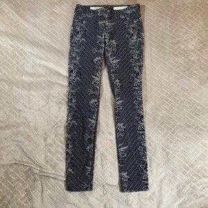 Pilcro Womens 26 Corduroy Jeans Serif Navy Blue Floral Skinny Low Rise Stretch